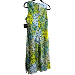 •NWT Anne Klein Women's Dress Yellow Blue White Large MIDI Floral Ocean